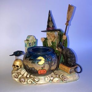 Jim Shore witch w/caldron tea light candleholder. Excellent condition. Retired